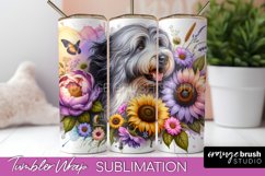 Old English Sheepdog Tumbler Wrap Dog Sublimation Floral PNG Product Image 1