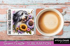 Dog Square Coaster - Dog Mom Floral Coaster Sublimation Product Image 1