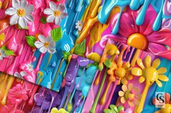 3D Dripping Paint Flowers Digital Papers Product Image 3