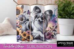Papillon Tumbler Wrap Dog Sublimation Floral PNG Product Image 1