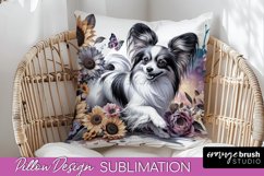 Papillon Pillow Cover Dog Sublimation Floral PNG Product Image 1
