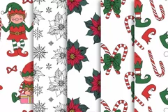 Christmas Elves - Cute Winter Elf Line Art Clipart & Pattern Product Image 5