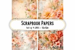 4 Peachy Floral Shabby Chic Backgrounds Scrapbook papers
