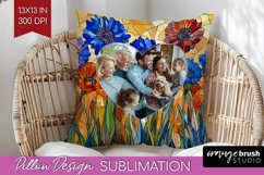 Stained Glass Photo Pillow PNG - Flowers Picture Frame Cover Product Image 1