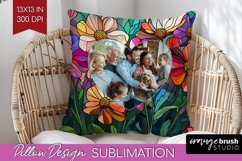 Stained Glass Photo Pillow PNG - Flowers Picture Frame Cover Product Image 1
