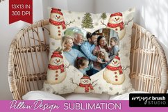 Christmas Photo Pillow PNG - Snowman Picture Frame Pillow Product Image 1