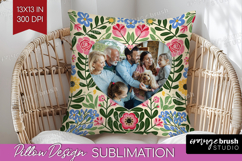 Folk Flowers Photo Pillow PNG - Floral Picture Frame Pillow Product Image 1
