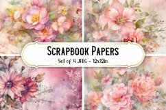 4 Pink Floral Shabby Chic Backgrounds Scrapbook papers