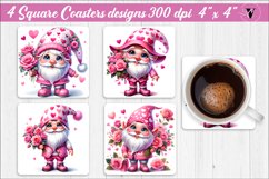 Square Coasters | Valentines Gnome with roses Product Image 1