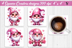 Square Coasters | Valentines Gnome with rose Product Image 1