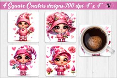 Square Coasters | Valentines Gnome with rose Product Image 1