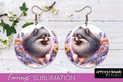 Pomeraniann Earrings Dog Sublimation Floral PNG Product Image 1