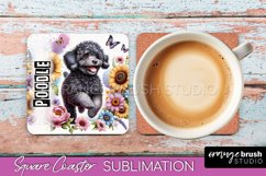 Dog Square Coaster - Dog Mom Floral Coaster Sublimation Product Image 1