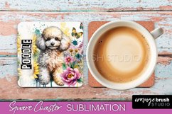 Dog Square Coaster - Dog Mom Floral Coaster Sublimation Product Image 1