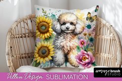 Poodle2 Pillow Cover Dog Sublimation Floral PNG Product Image 1