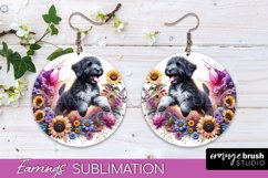 Portuguese Water Dog Earrings Dog Sublimation Floral PNG Product Image 1