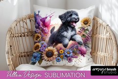 Portuguese Water Dog Pillow Cover Dog Sublimation Floral PNG Product Image 1