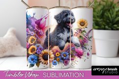 Portuguese Water Dog Tumbler Wrap Dog Sublimation Floral PNG Product Image 1
