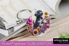 Portuguese Water Dog Keychain Dog Sublimation Floral PNG Product Image 1
