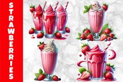 Strawberry Milkshakes and Smoothies Clipart, Summer Cocktail Product Image 1