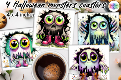 Halloween Monsters Cute Coasters, Creepy Monster PNG Product Image 1