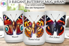 Elegant Butterfly Mug Wrap Sublimation, Botanical Butterfly Product Image 1