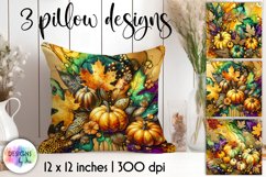 Autumn Decorative Pillows, Golden Autumn Leaves Na Pumpkins Product Image 1