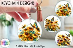 Watercolour Flowers Keychain Designs, Floral Keyring PNG Product Image 1