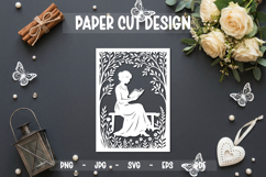 10 Book Lover Girl Paper Cut SVG, Floral Reading Card SVG Product Image 9