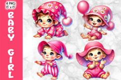 Cute Nursery Clipart, Baby Girl Gnome PNG, Baby Shower Art Product Image 1