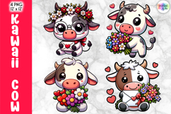 Cute Valentine Highland Cow Clipart, Baby Cow Kawaii PNG Product Image 1