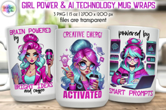 Girl Power and AI Technology Mug Wrap, Inspirational PNG Product Image 1