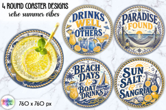 Retro Summer Coastal Coaster Sublimation, Beach Cocktails Product Image 1