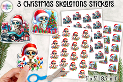 Cute Christmas Skeleton Stickers, Funny Santa Skull Stickers Product Image 1