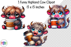 Cute Highland Cow Clipart, Coffee Lover PNG, Baby Animals Product Image 1