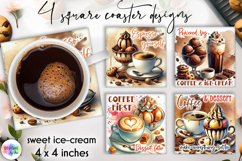 Sweet Ice Cream &amp; Coffee Coasters, Printable Square Coaster Product Image 5