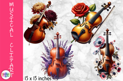 Musical Instruments with flowers Clipart, Music and Flowers Product Image 1