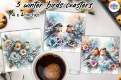 Winter Birds Coaster PNG, Elegant Watercolour Bird Coasters Product Image 1