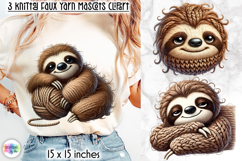 Knitted Sloth Clipart, Faux Yarn Plush Mascot Sublimation Product Image 1