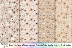 Terracotta Daisy Seamless Patterns, Boho Floral Neutral PNG Product Image 1