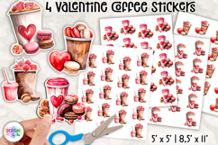 Valentine Coffee Stickers Clipart, Pink &amp; Red Café Drinks Product Image 1