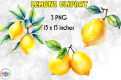 Watercolour Lemon Clipart, Vibrant Lemons PNG Product Image 1