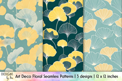 Art Deco Ginkgo Floral Seamless Patterns, Modern Floral Product Image 1