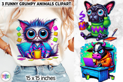 Funny Grumpy Animals Clipart, Coffee Mood Cartoon Character Product Image 1