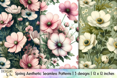 Spring Flowers Seamless Patter, Vintage Cosmos Flowers Product Image 1