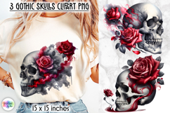 Gothic Skull Clipart, Dark Roses &amp; Crow Skull PNG Product Image 1
