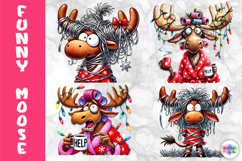 Funny Christmas Moose Clipart, Cute Holiday Animal PNG Product Image 1