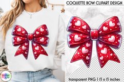 Valentines Pink Coquette Bow Clipart | Pink Bow with Hearts Product Image 1