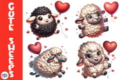 Cute Valentine Sheep Clipart, Fluffy Love Sheep with Hearts Product Image 1