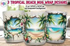 3D Tropical Sunset Beach Mug Wraps, Summer Mug Prints Product Image 1